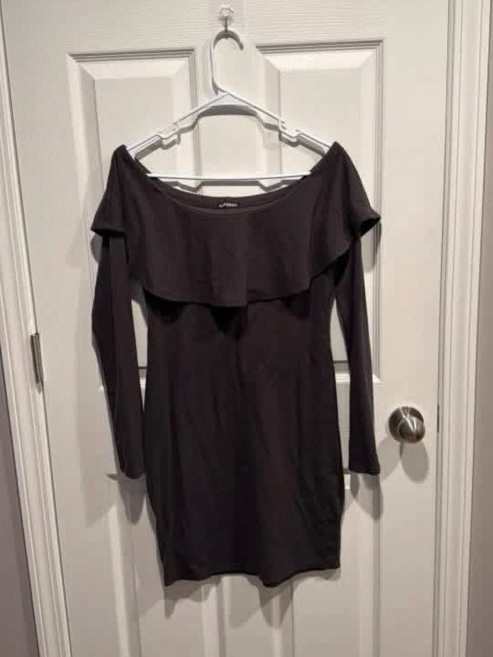 Express gray Off-Shoulder Long Sleeve Black Dress
